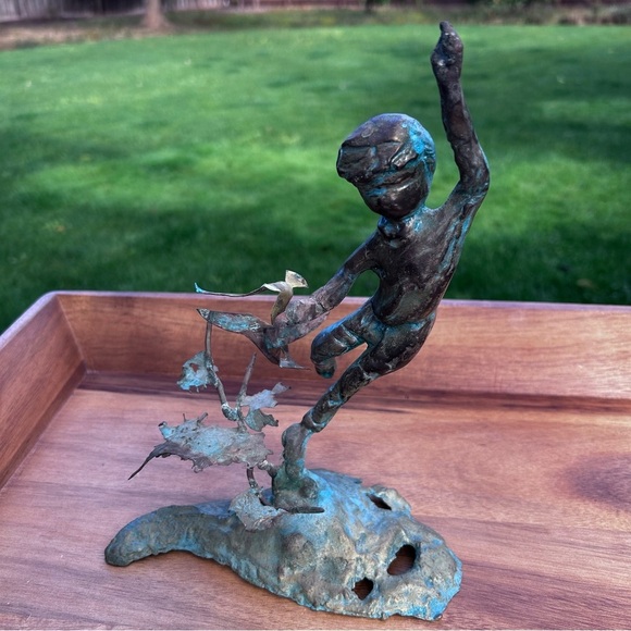 Malcom Moran Boy with Birds Bronze Tabletop Sculpture - Mid-Century MCM - Picture 9 of 10